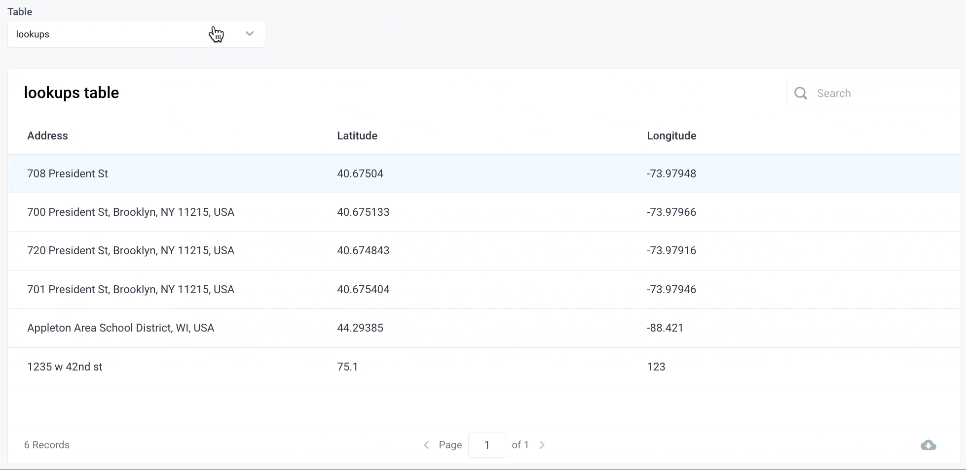 Use event handlers to control table output from a dropdown component