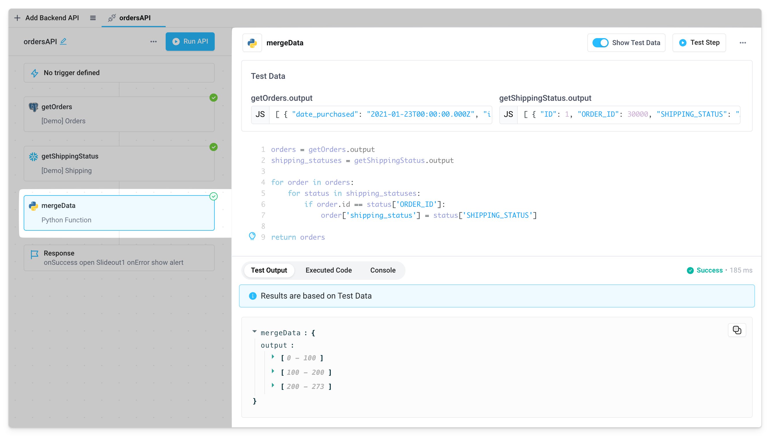 run single step with test step