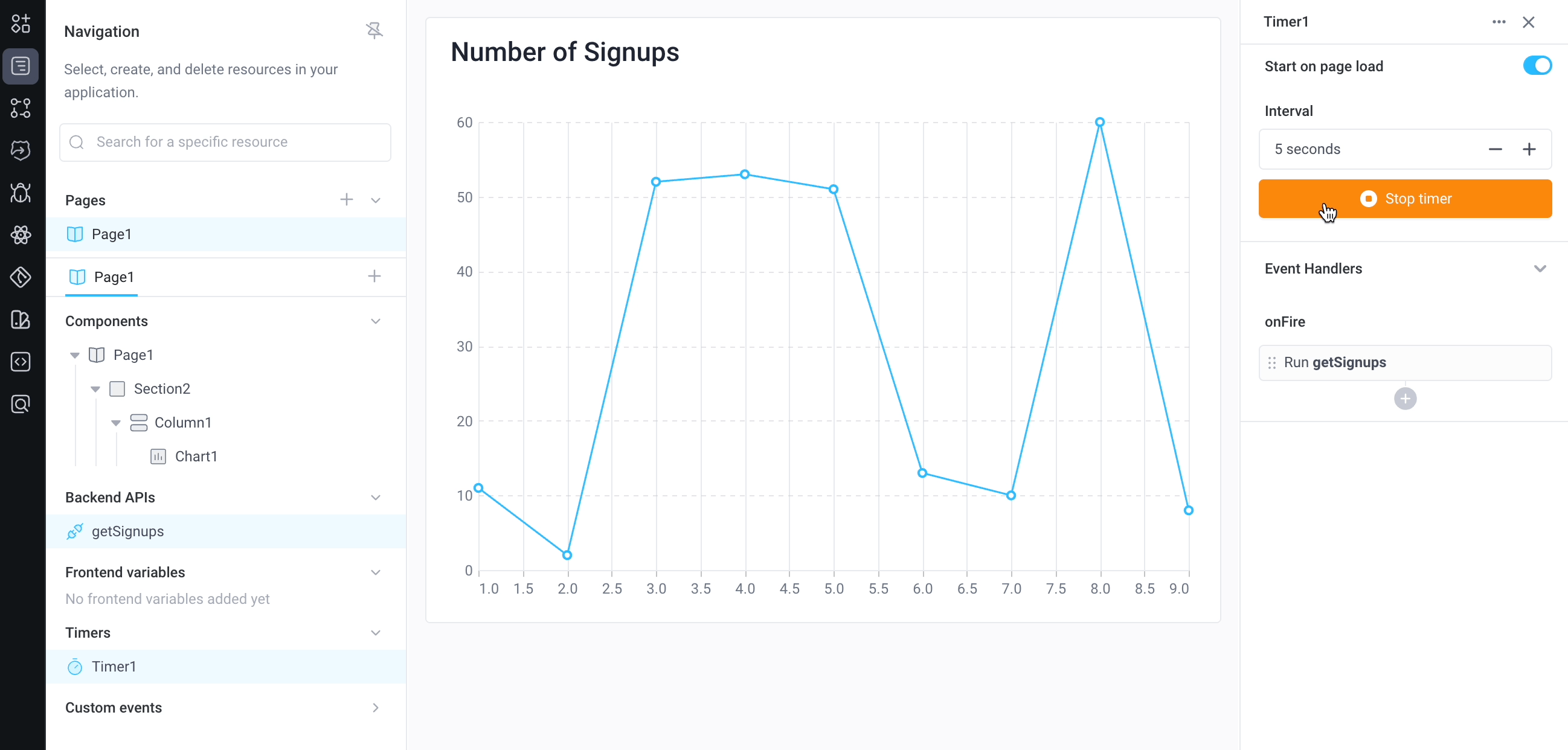 Timer updating chart every 5 seconds