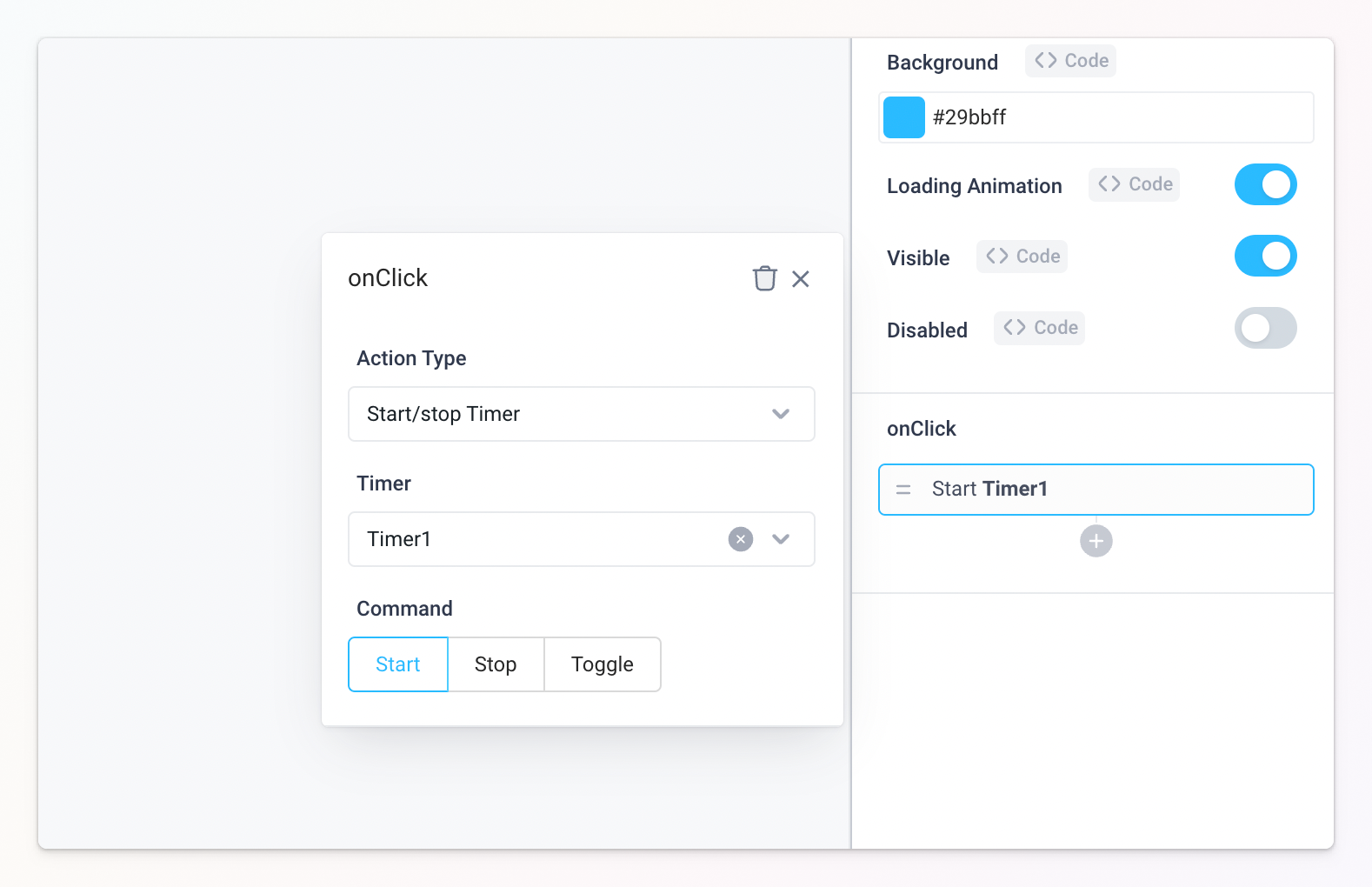 Timers can be controlled by triggers from event handlers on components