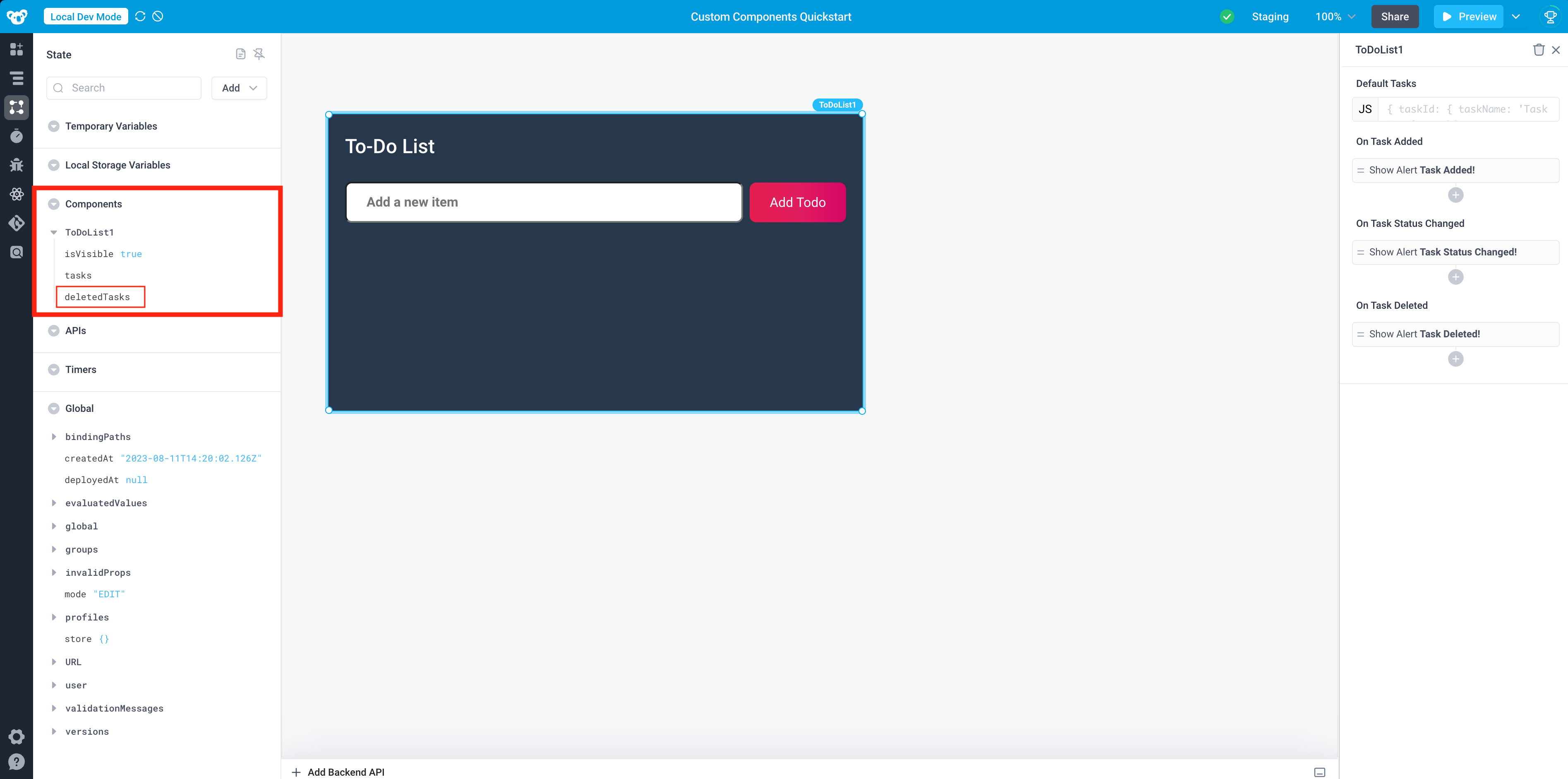 Deleted tasks prop in To Do List
