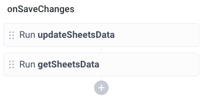The onSaveChanges event handler is used to run two APIs sequentially