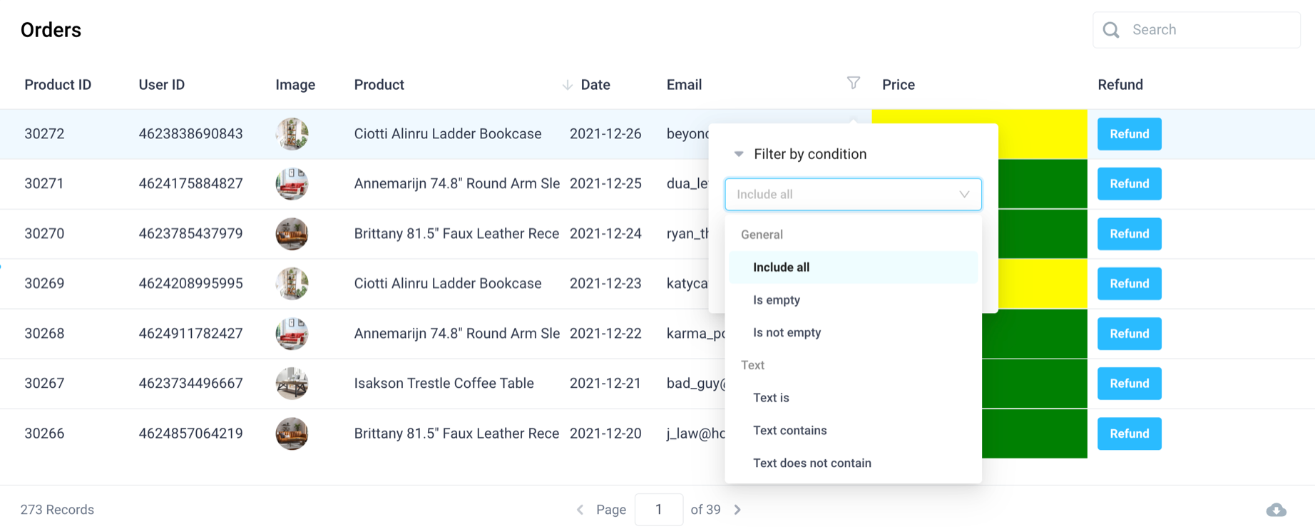 Filter table by condition