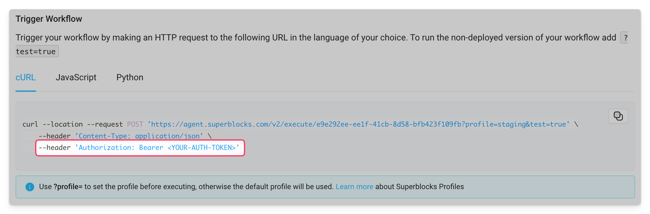 Authorization token in header