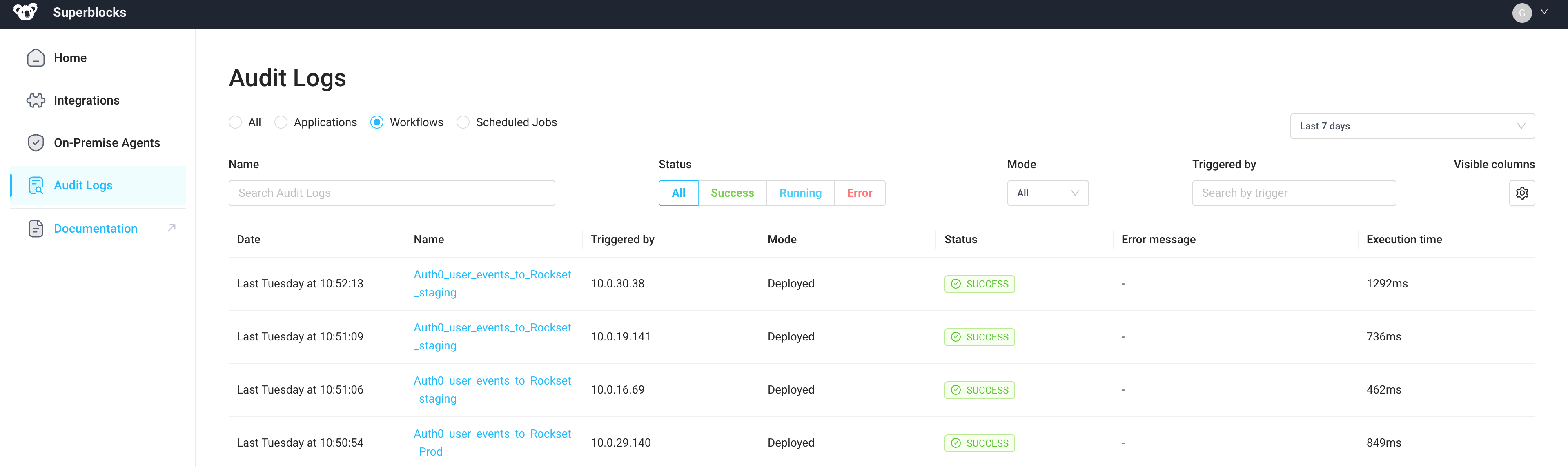 Troubleshoot and debug workflows within the superblocks audit log