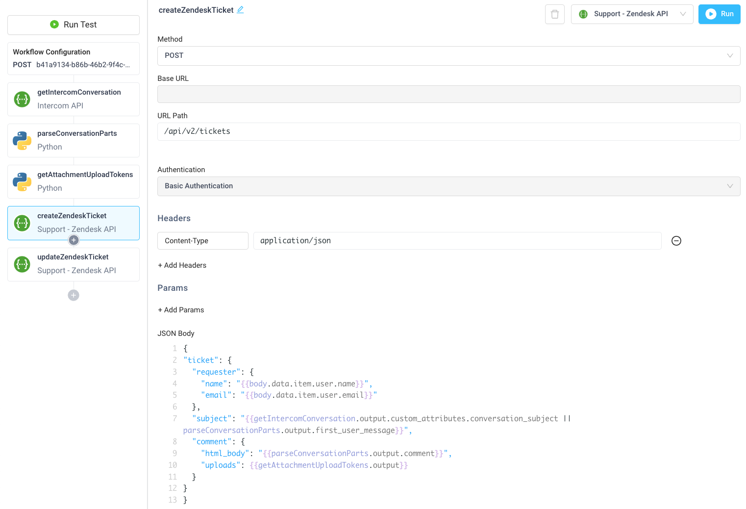 Workflow parsing Intercom conversation and posting to Zendesk