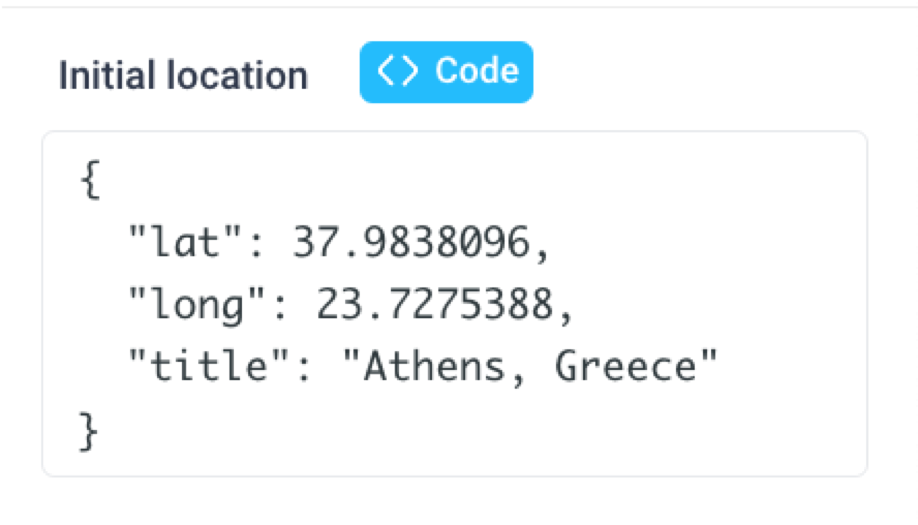 Populate a location on a map with an object including its latitude, longitude, and title