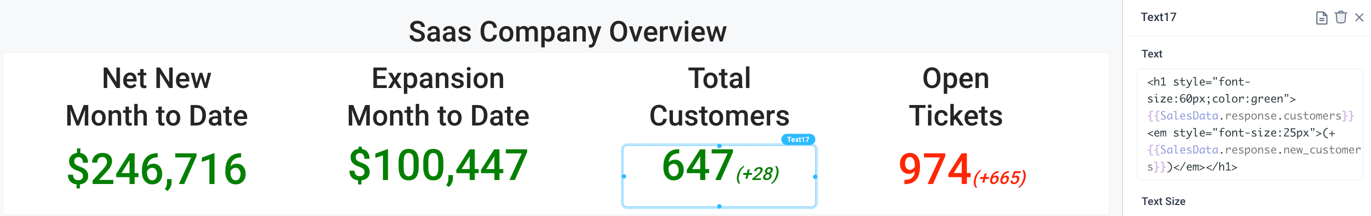 Use HTML to pull in data from the response of an API and format the text component more granularly