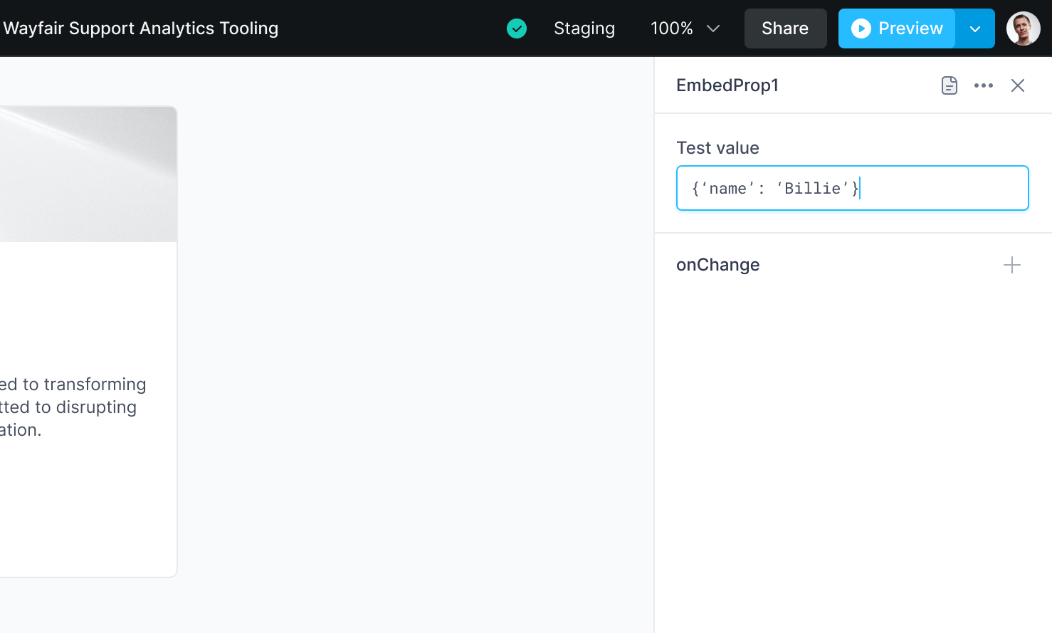 Setting embed property test values